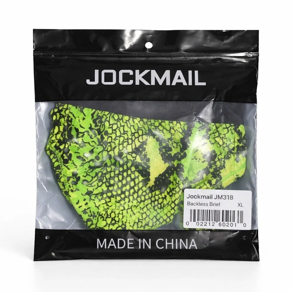Jockmail Men's Neon Green Snake-Print Briefs